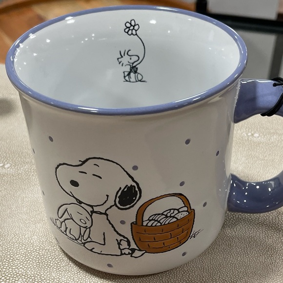 Peanuts Easter Snoopy Woodstock & Bunny Purple & White Ceramic Mug NWT - Picture 2 of 6